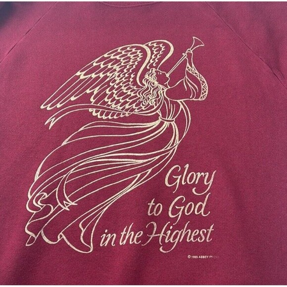 1995 Abbey Press Glory To God In The Highest Men's XL Maroon Sweatshirt Vtg - Picture 3 of 11